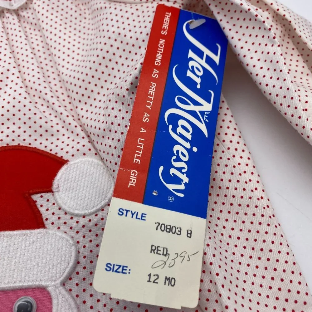 Vintage Girls Christmas swing top size 12M NOS Santa Claus patch Polka dot Her M